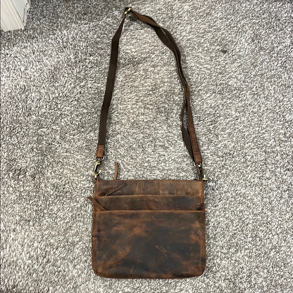 Vintage Brown Vegan Leather Crossbody Bag
